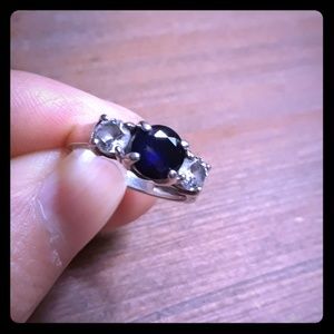 Sapphire and cubic zirconia three stone ring, sz 4